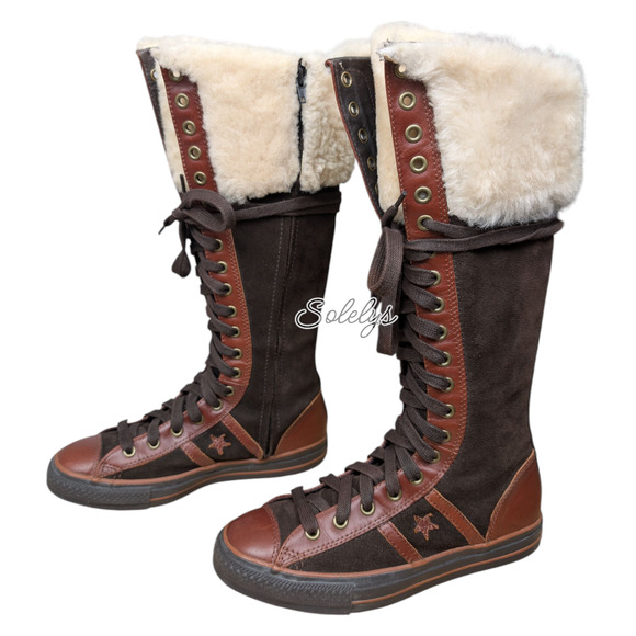 Converse 2006 Star 70 XXHI Brown Suede Leather Knee High Sneaker Boot Womens 9.5 - Picture 3 of 12